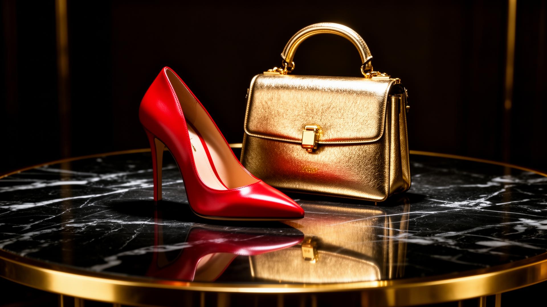 Luxury red heel and gold handbag
